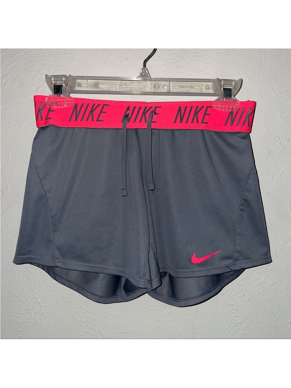 Nike Dri-Fit fold over waist running shorts grey pink XS gym sports yoga workout